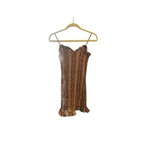 Storia smocked brown sleeveless strap dress ruffle Size: S